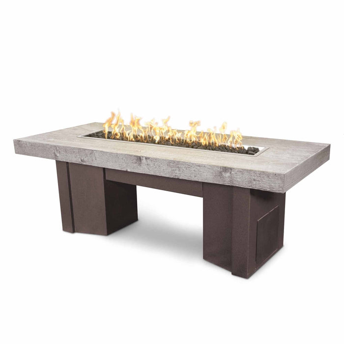 The Outdoor Plus Alameda Wood Grain Concrete and Steel Fire Table