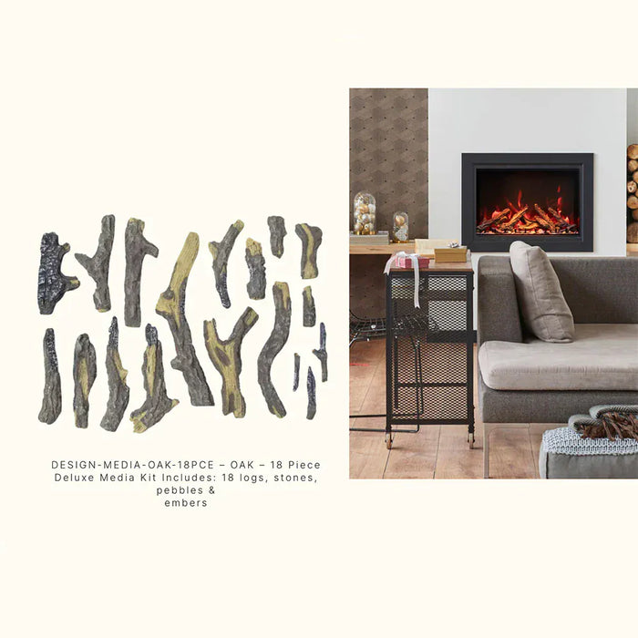Amantii 18-Piece Oak Log Set with Deluxe Media Kit for Electric Fireplaces