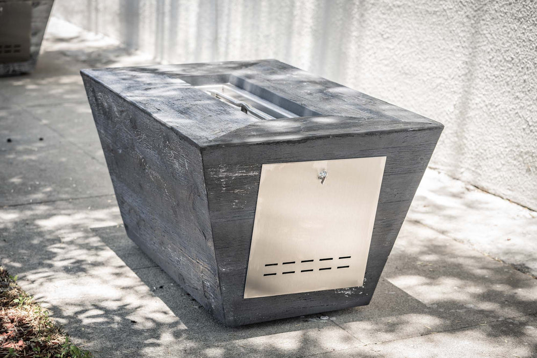 The Outdoor Plus Plymouth Rectangular Wood Grain Concrete Fire Pit