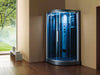 Blue Glass Corner Steam Shower in a Room