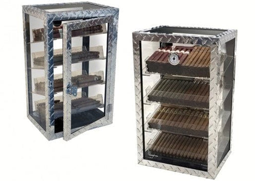 Diamond Plate Industrial Style Display Humidor with Acrylic Trays | 250 Cigars Prestige Import Group